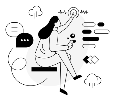 An agent at a terminal, surrounded by messages, tools and clouds